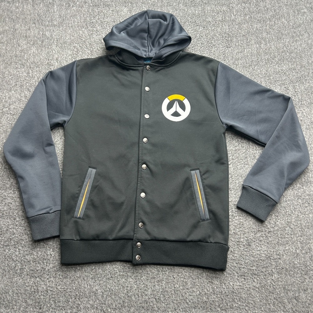 Blizzard Overwatch‎ Jacket Gaming Hooded Size Medium Snap Button Gray Black